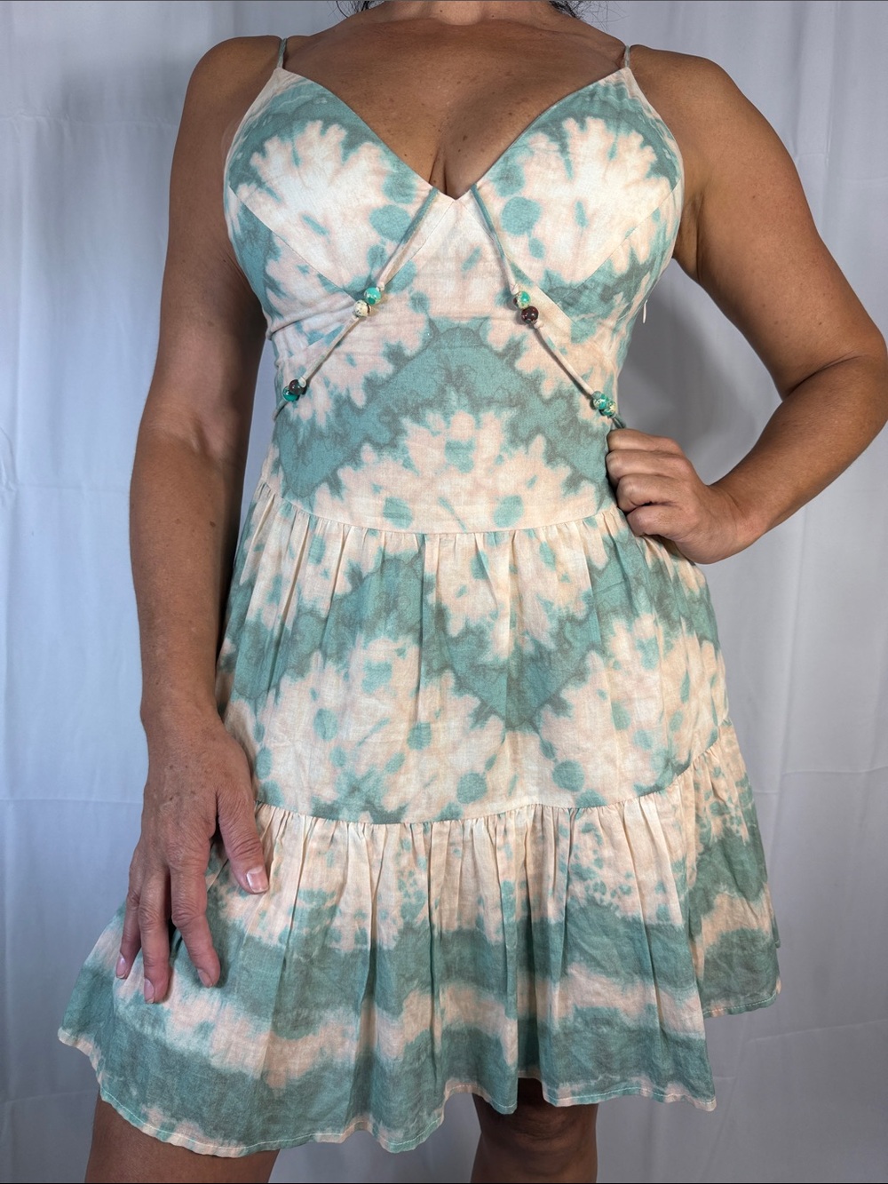 Kivari Mint and Cream Tie-Dye Spaghetti Strap Mini Dress